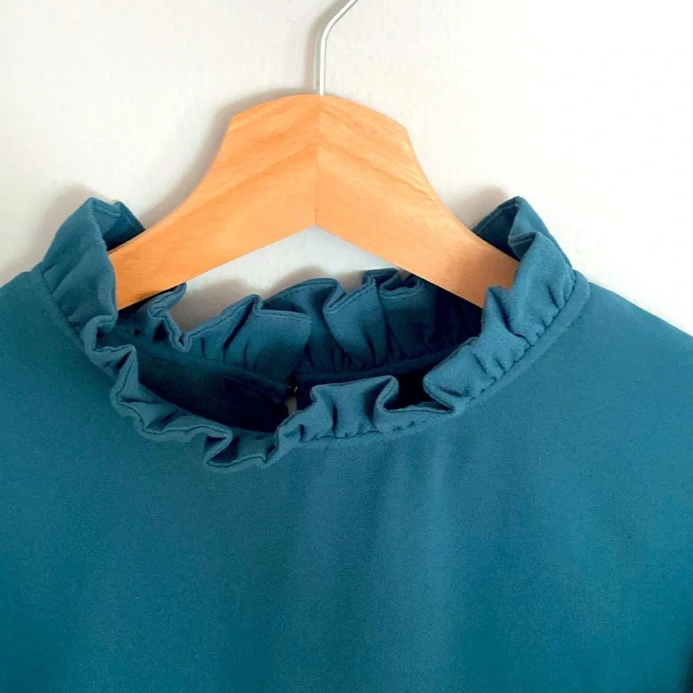 Long-sleeve ruffleneck top in 365 crepe